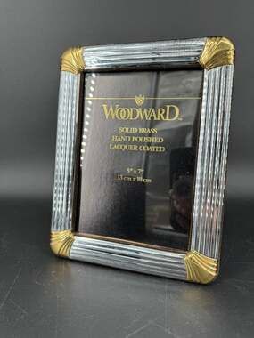 Vintage Woodward Solid Brass 5x7 Picture Frame Art Deco Gold Silver Tone